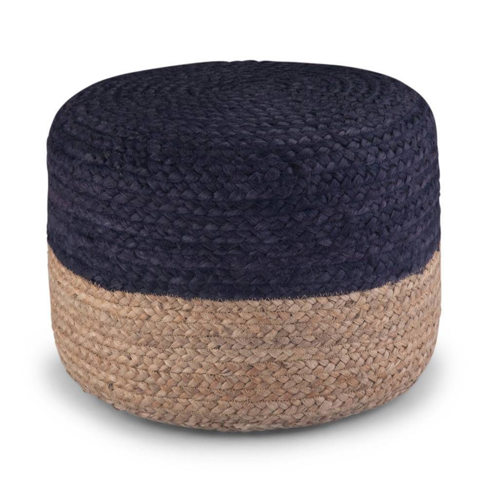 WyndenHall Maron Contemporary Round Pouf Navy/Natural: Bohemian Style,