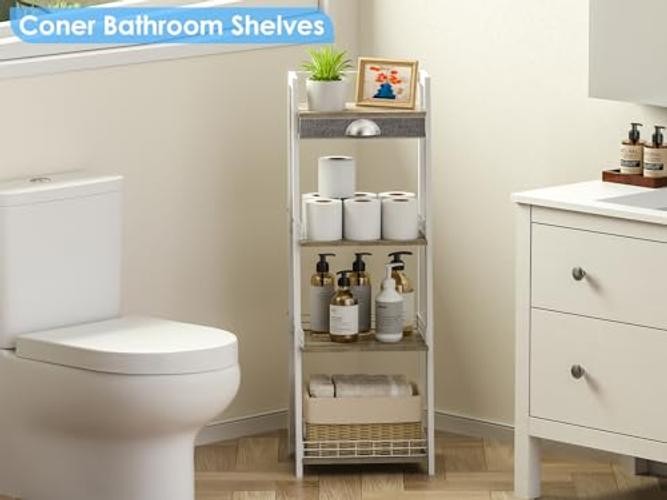 4-Tier Elegant Ladder Shelf, Bathroom Storage 4-Tier Regular with Drawer White