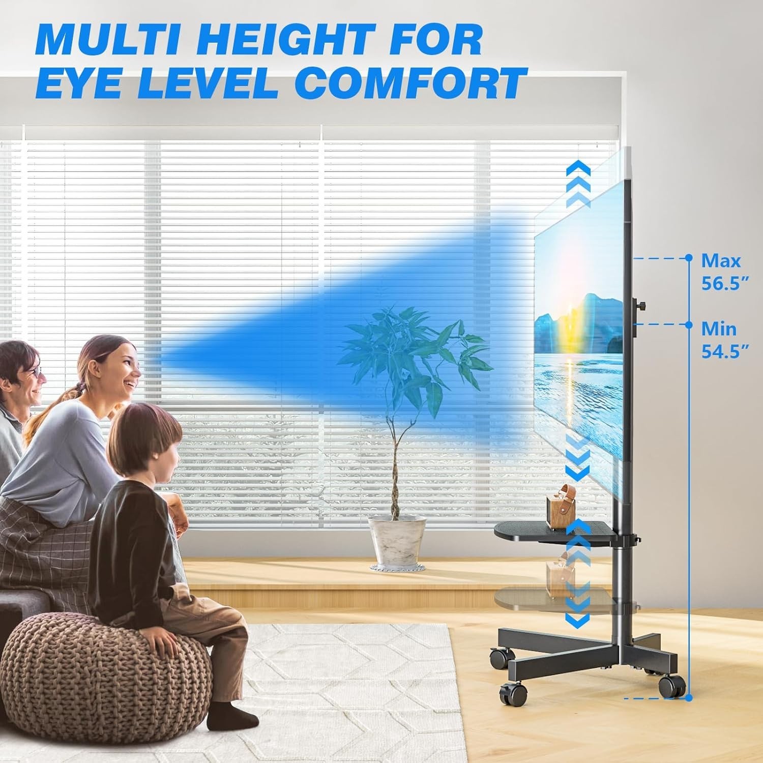 Height Adjustable Rolling TV Stand for 23-65 inch TVs – Portable & Stylish