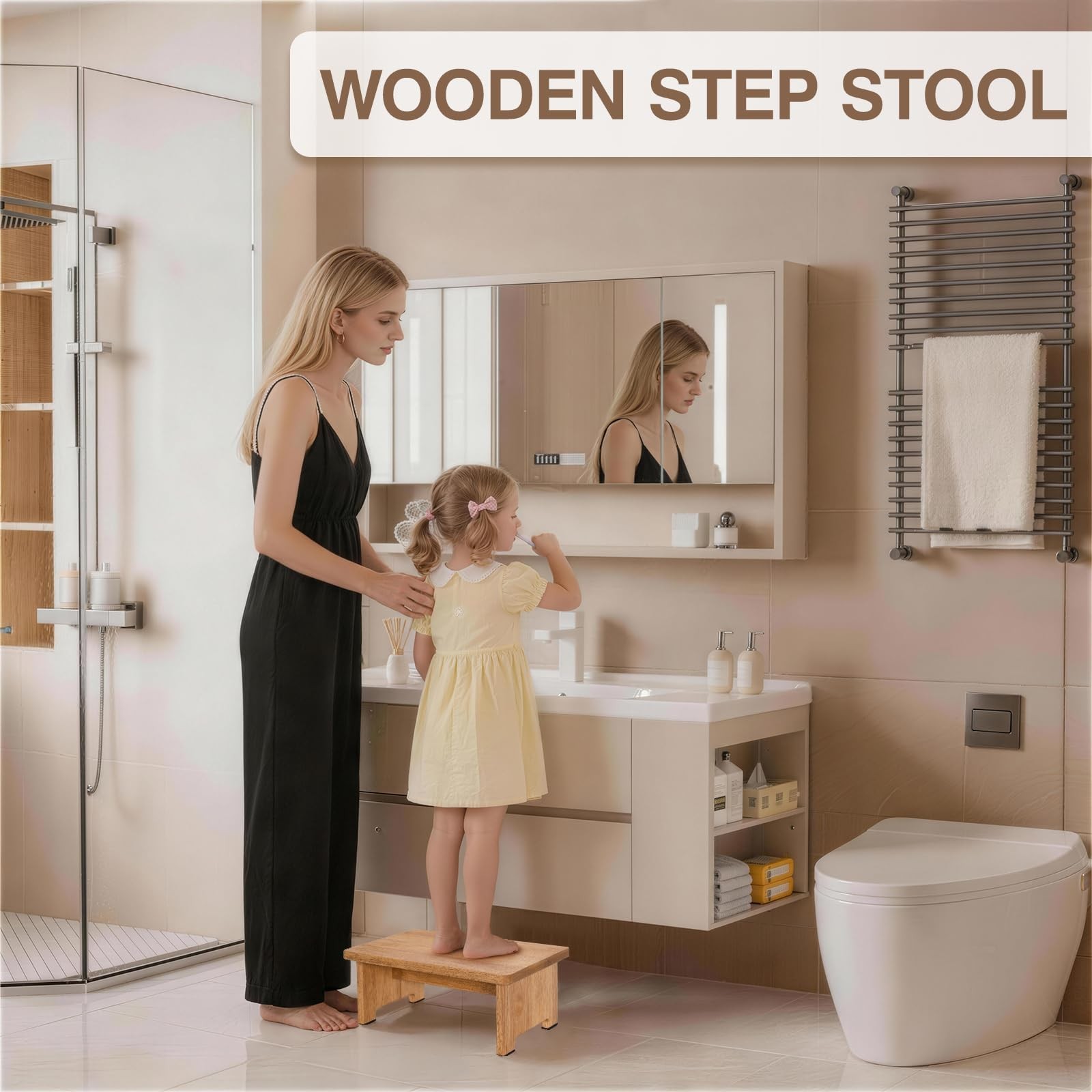 Solid Wood Stool Step Stools For Adults Kids AntiSlip 450LBS Capacity