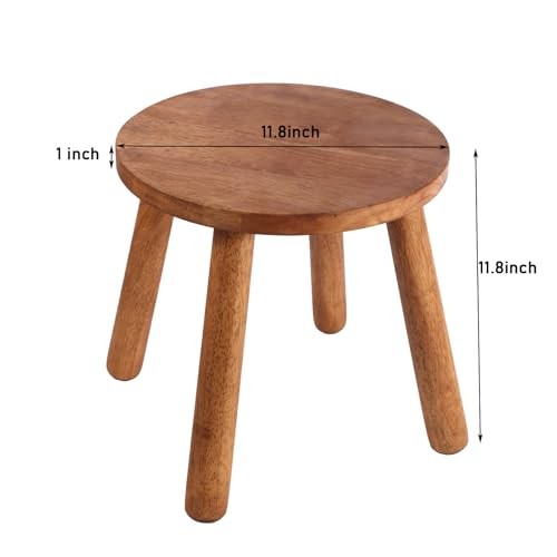 Round Solid Wooden Step Stool， Garden Stool，11.8”H,Plant Stool 11.8inch Walnut