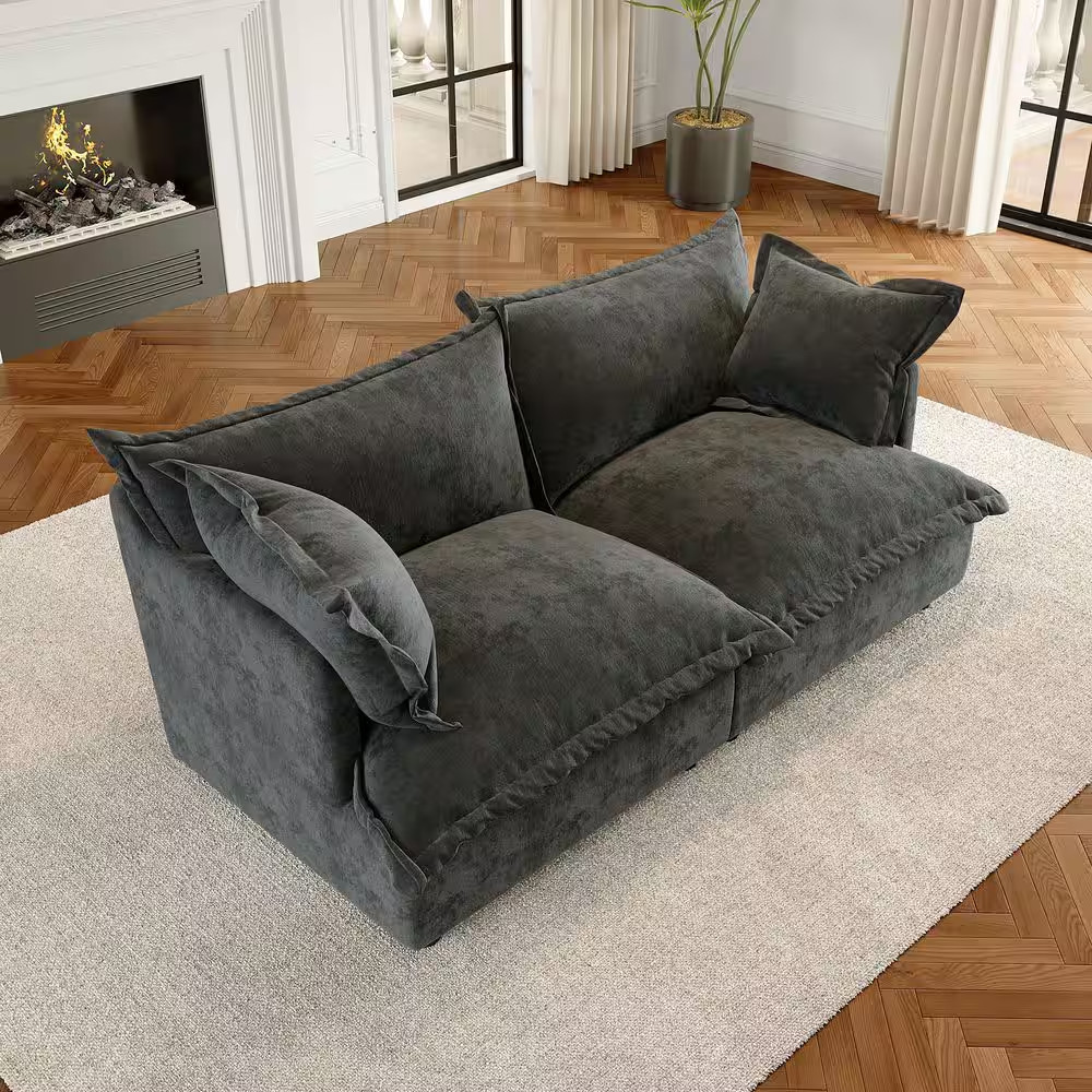 81.1 In. Chenille Upholstered 2-Seats Loveseat in Dark Gray