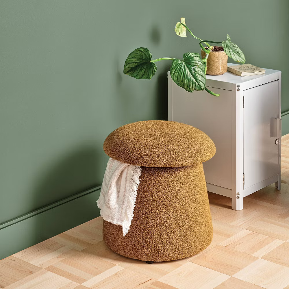 Mushroom Upholstered Storage Ottoman Gold Boucle – Room Essentials