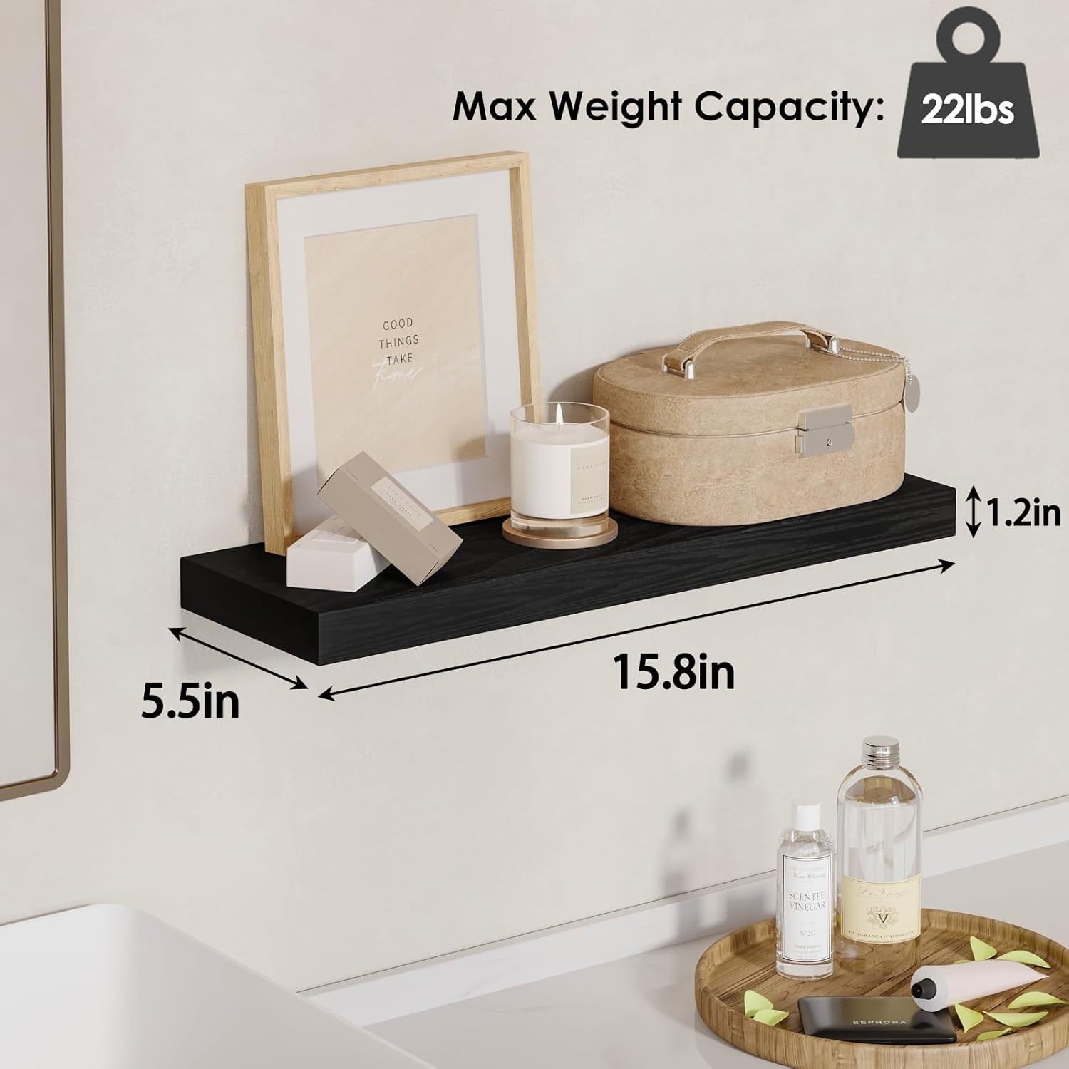 Fixwal Floating Shelves for Wall, Wall Mounted Rustic Wood Black