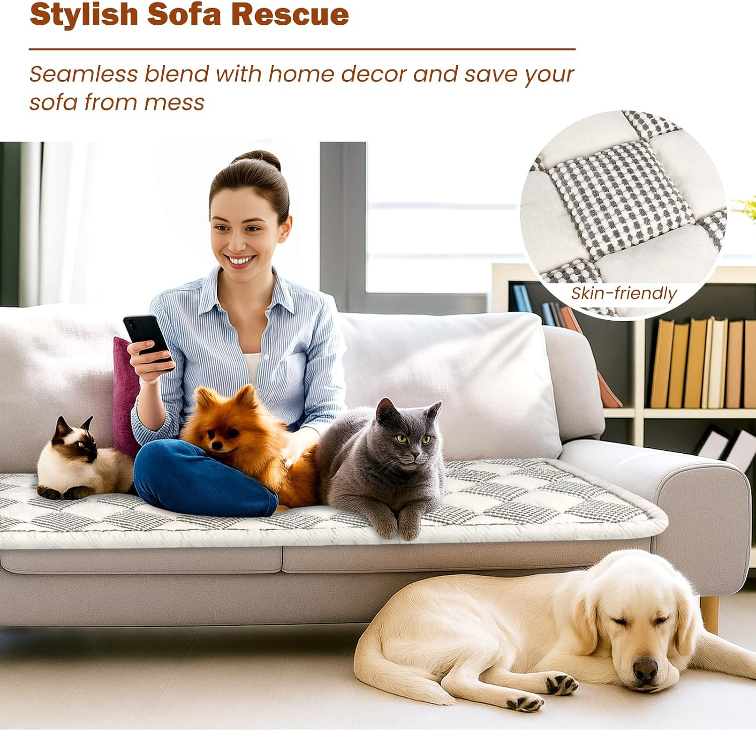 Stylish Checkered Couch Cover for Dogs – Washable Non-Slip Sofa Protector