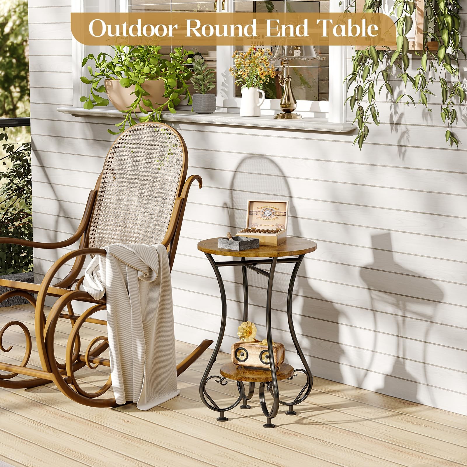 X-cosrack Small Round Side Table with Lower Shelf for Small Spaces, Compact E…