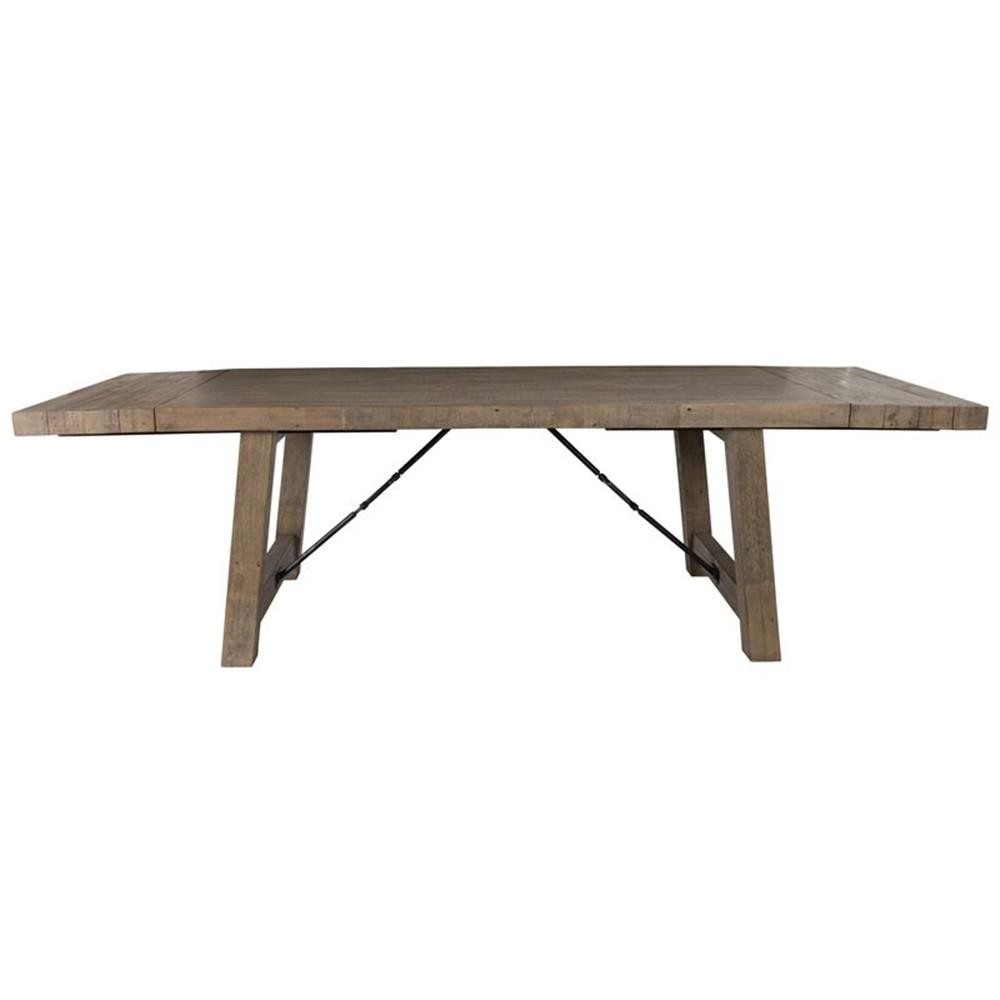 Pemberly Row 82″ Reclaimed Pine Extension Dining Table in Weathered Brown