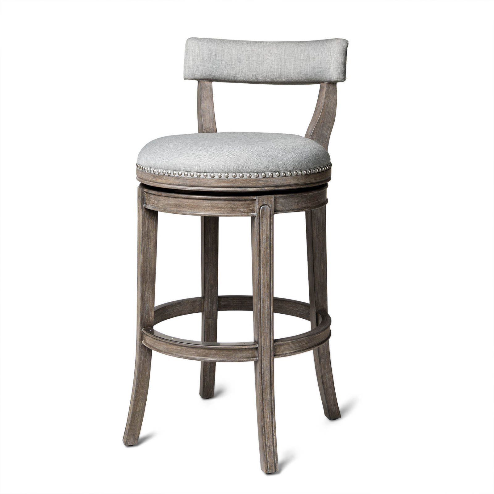 Maven Lane Alexander Low-Back Kitchen Swivel Stool, Reclaimed Oak, Bar Height