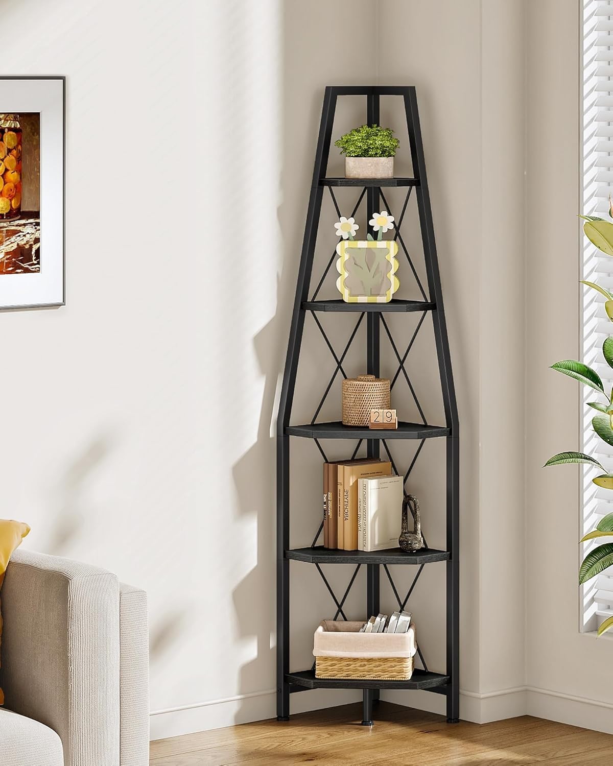 CHOEZON 5-Tier Corner Shelf, Corner Bookshelf, Ladder Shelf