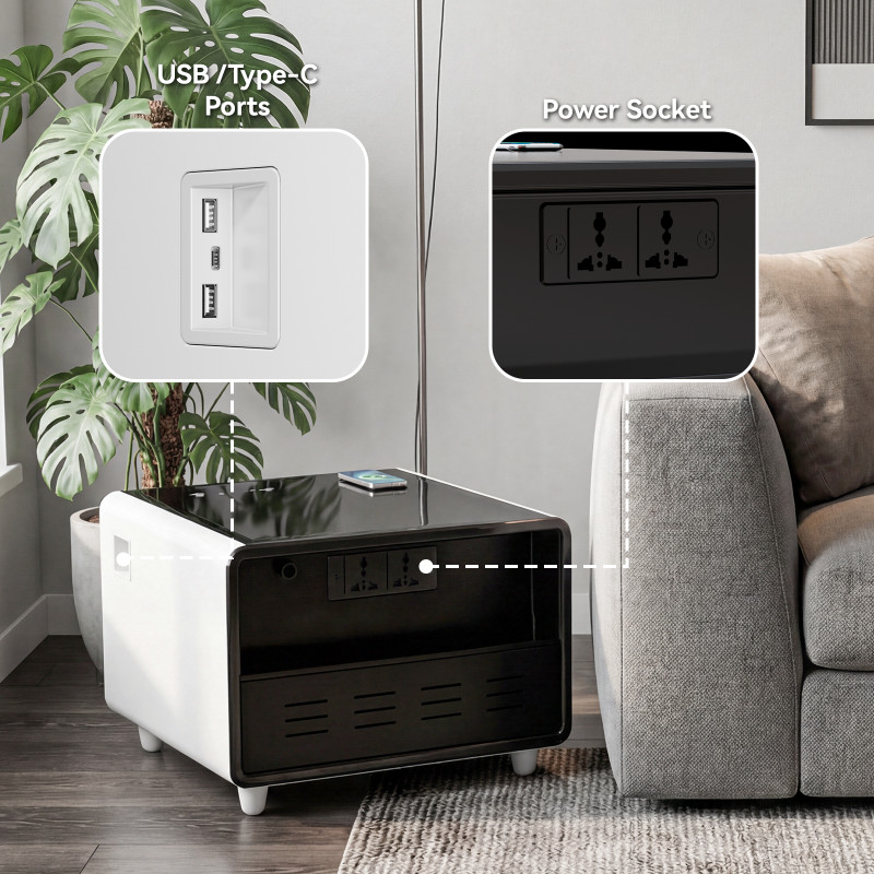 Modern Smart Coffee Side Table with Built-in Fridge Power Socket Induction Light