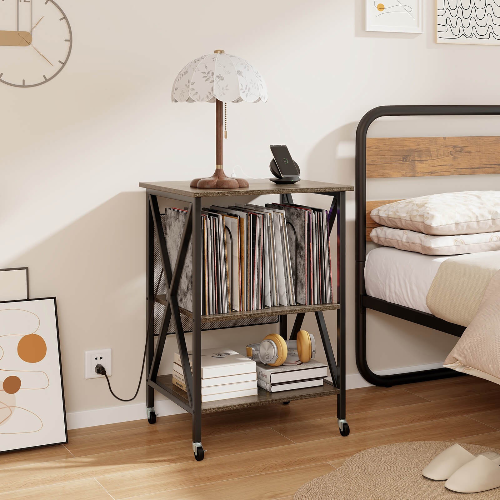 Vinyl Record Storage Table Record Player Stand Holds Up to 120 Vinyl Records