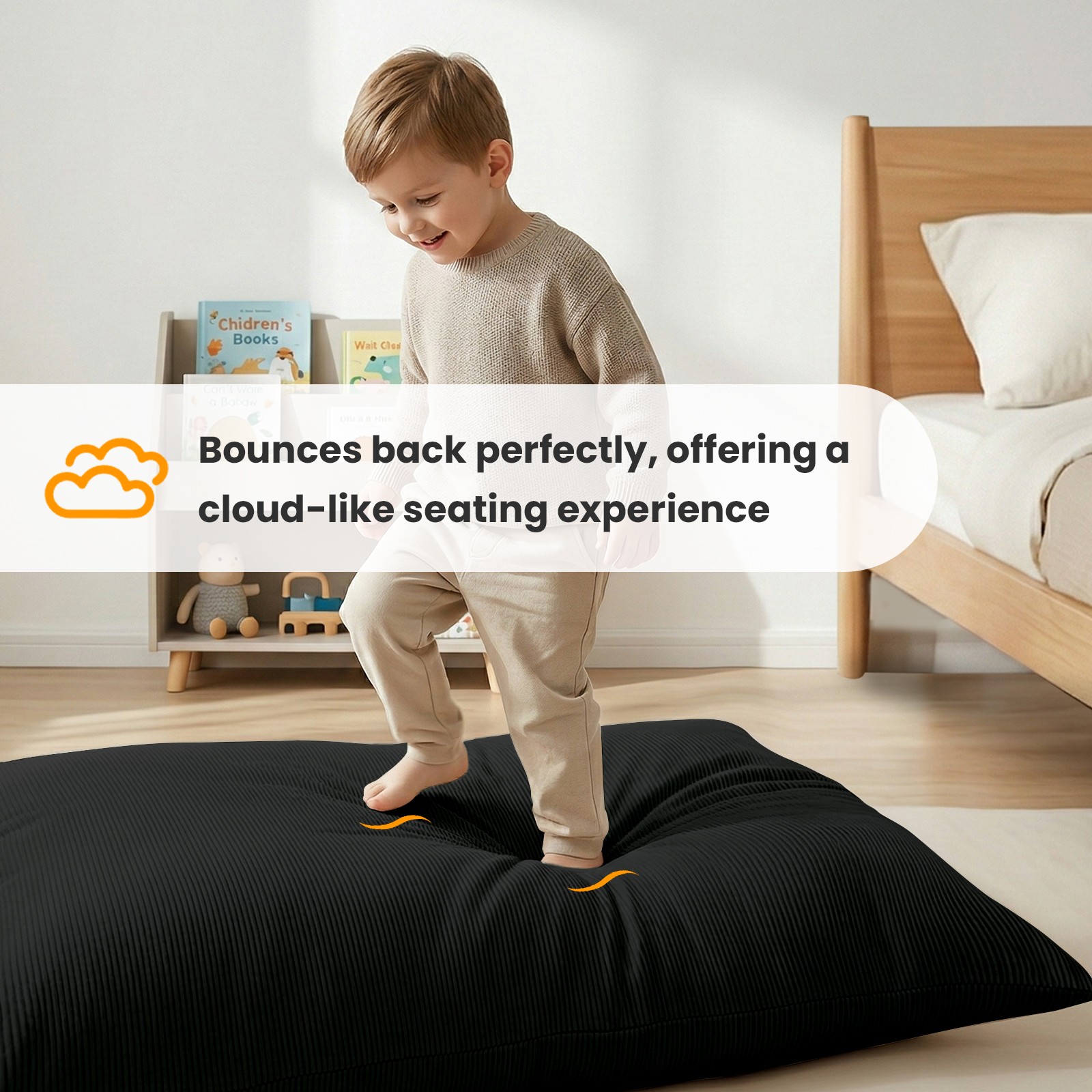 Kids Bean Bed Seat Foldable Compression Lounger Sofa Foam-Filled Floor Lounger