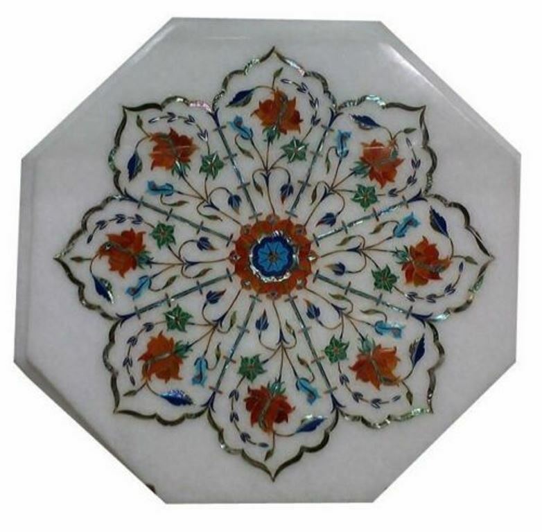 12″ Center Marble Side Table Top Malachite Inlay Octagonal Home Decor Garden