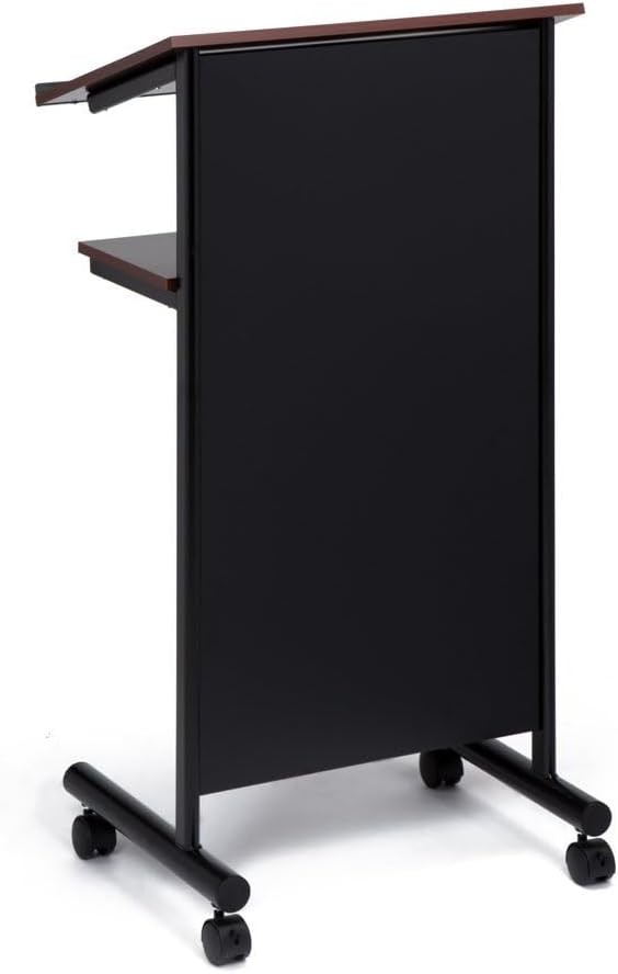 Wheeled Lectern Podium Standing Desk W/ Storage Shelf Cherry/Black Ideal