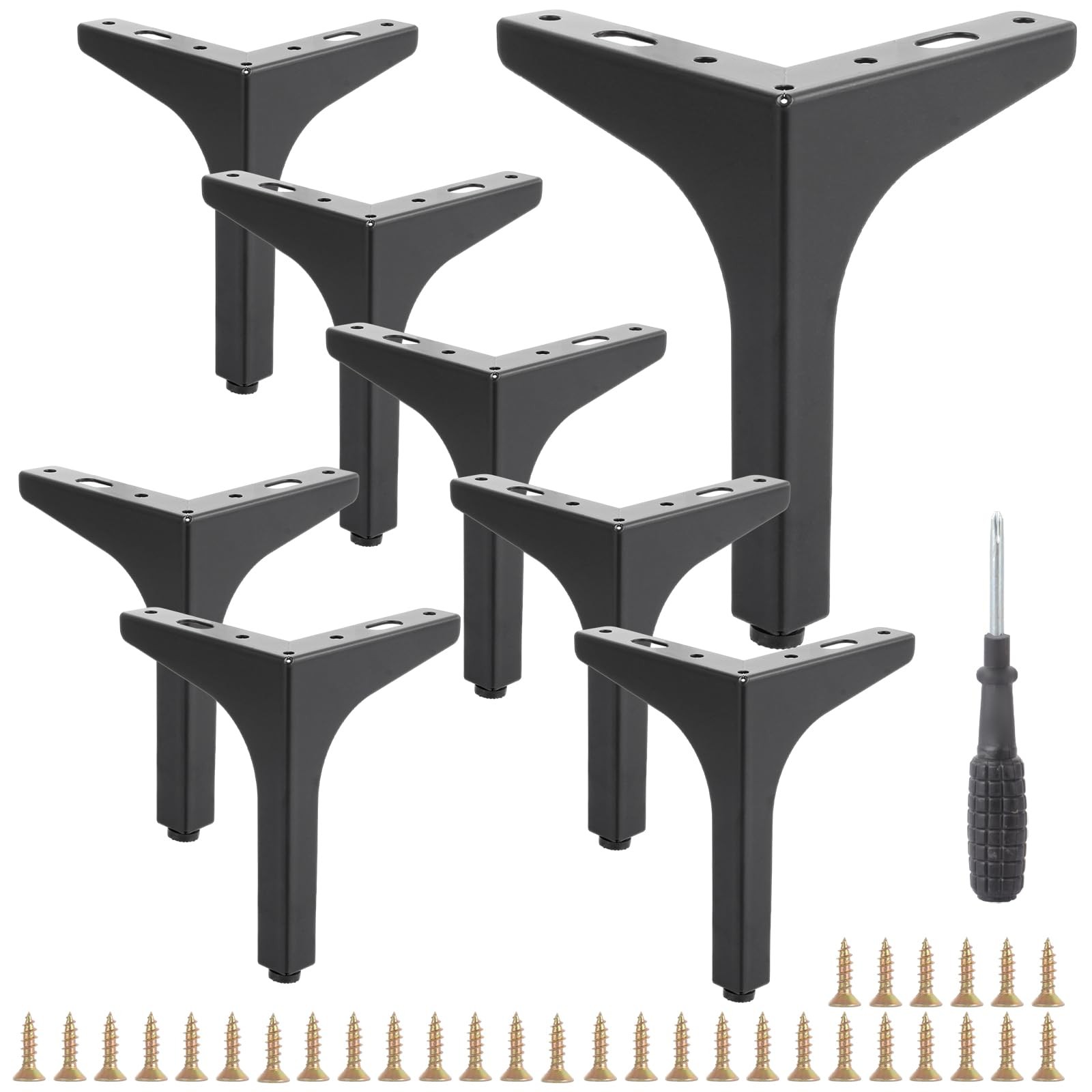 8 PCS 6 Inch Metal Furniture Legs Triangle Feet Modern Matte Black Couch