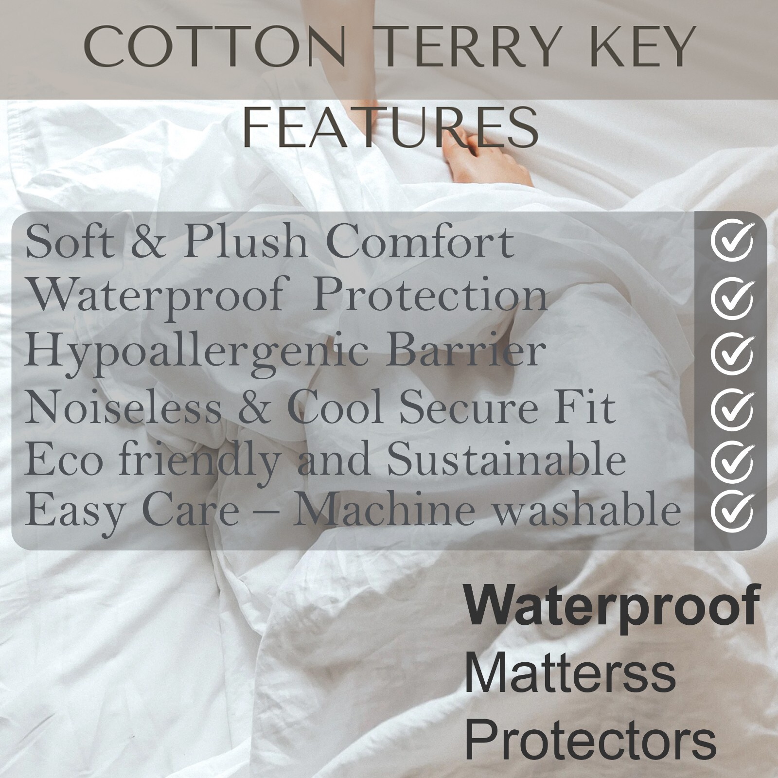 Premium Cotton Terry Fabric 100% Waterproof Deep Pocket Mattress Protector