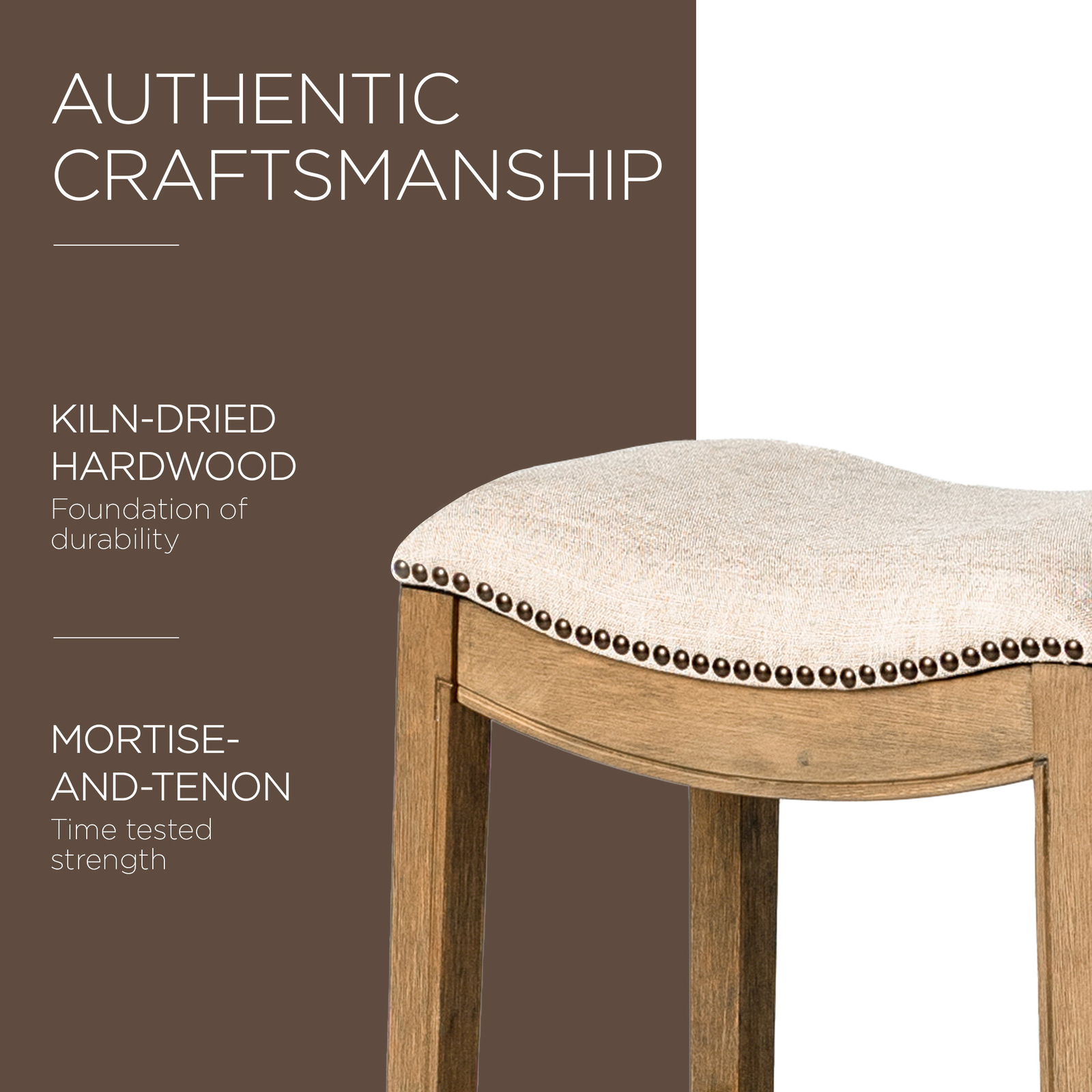 Maven Lane Adrien Saddle Barstool in Natural Wood Finish w/ Fabric Upholstery