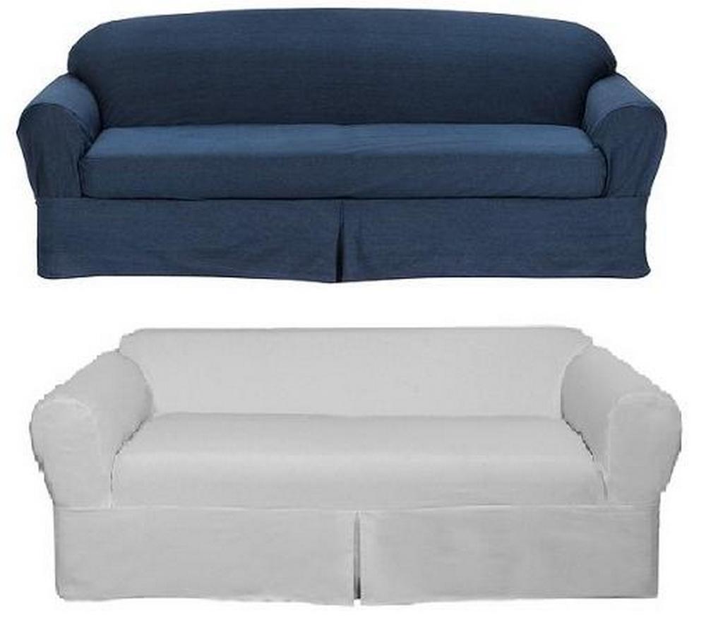 All Cotton White or Blue Denim 2-piece Sofa Loveseat SlipCover Slip Cover