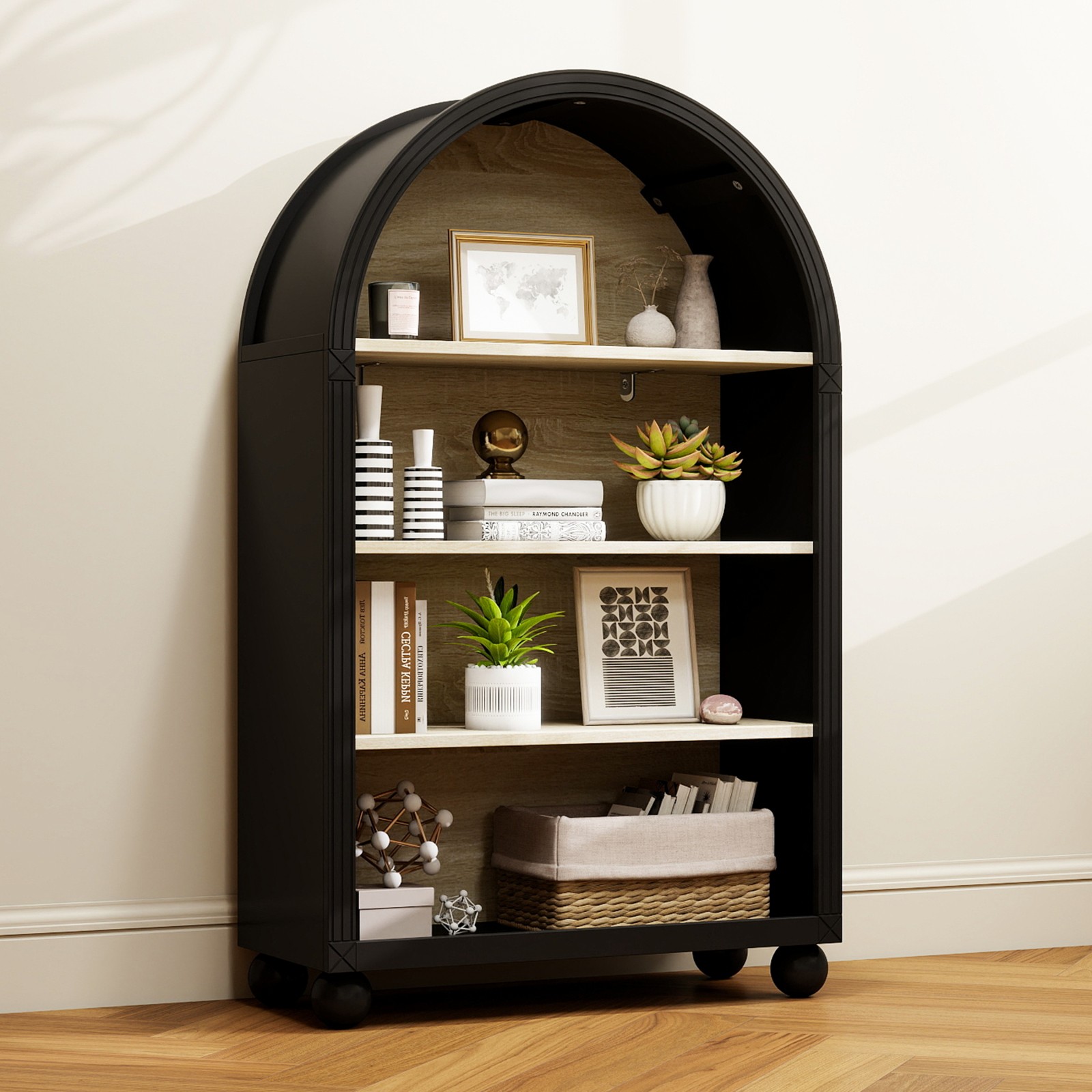 Arched 4-Tier MDF Storage Cabinet with Metal Frame, 70.5x30x116 cm