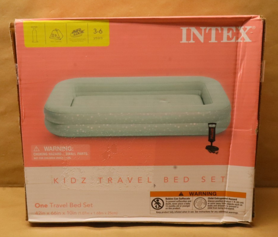 Intex Kids Inflatable Raised Frame Travel Air Mattress w/ Hand Pump