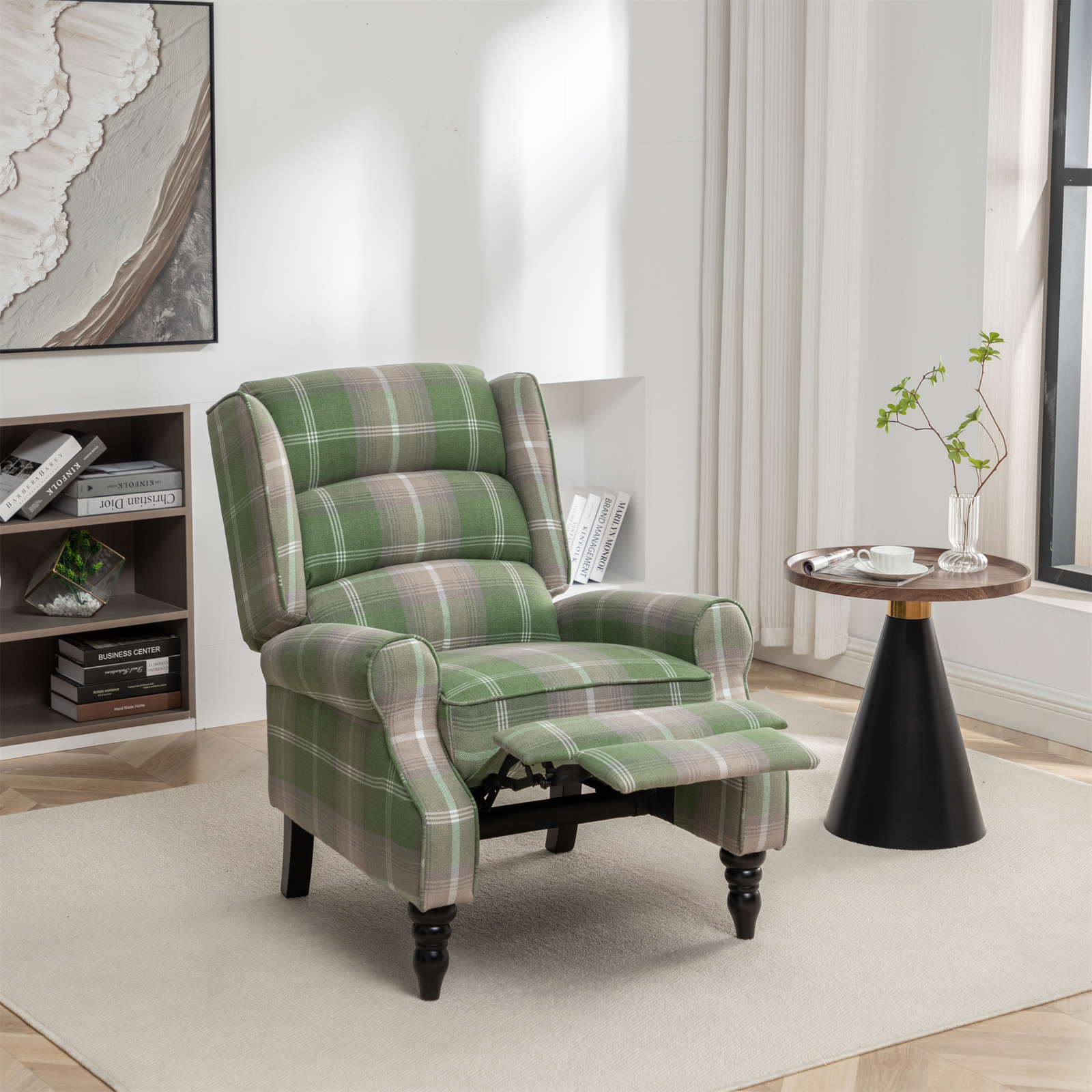 Upholstered Wingback Recliner Chair Plaid Recliner Chair Armchair Reclining Sofa