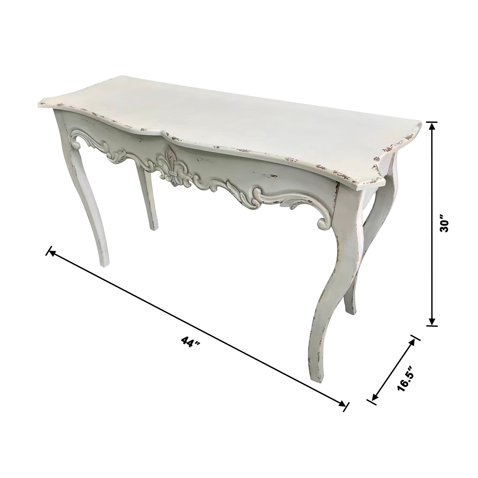 Distressed Console Table 46″ Decorative Foyer Table w/Wood Carvings &Curved Legs