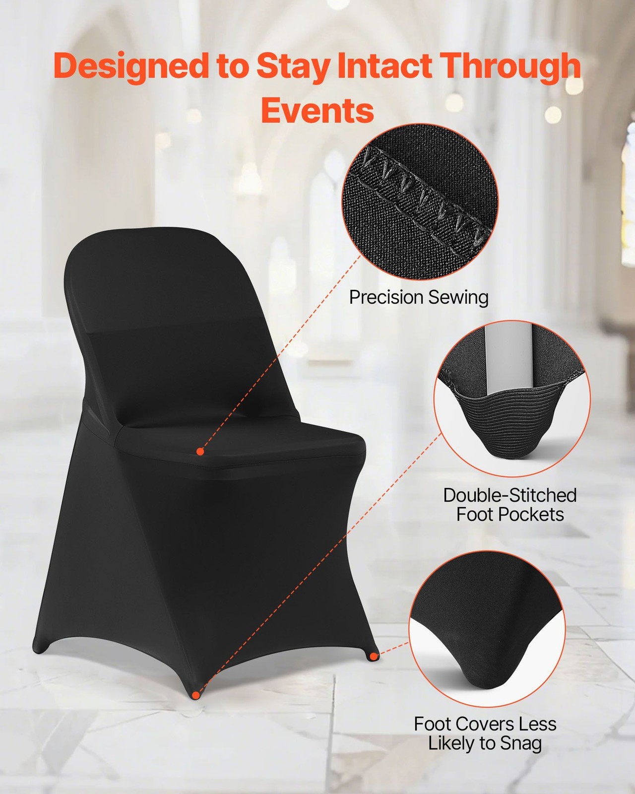 150pcs Black Durable Stretch Chair Covers 17.72×18.11×30.31in Polyester-Spandex