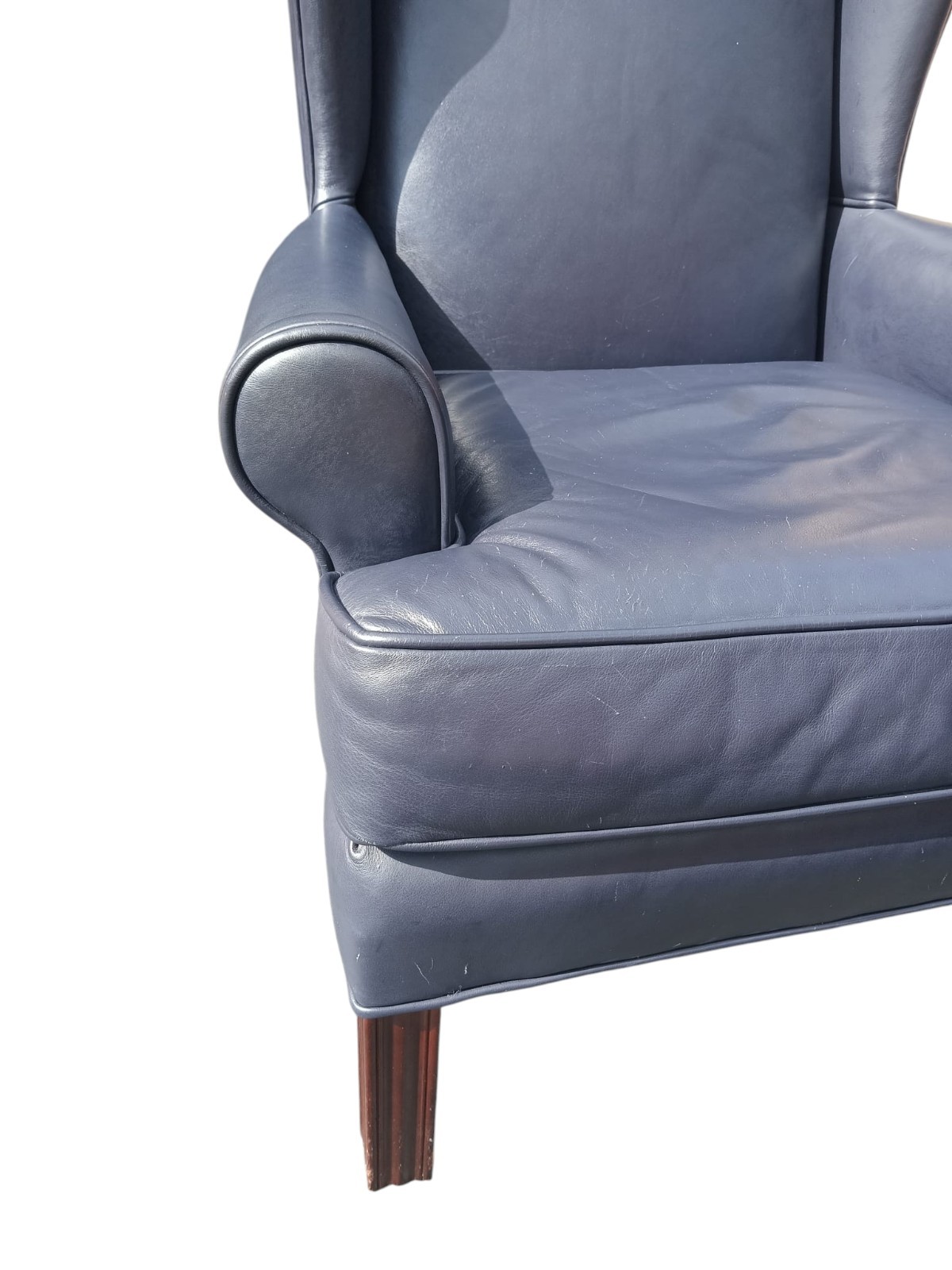 Timeless Elegance: Ethan Allen Chippendale Style Blue Leather Wingback Armchair