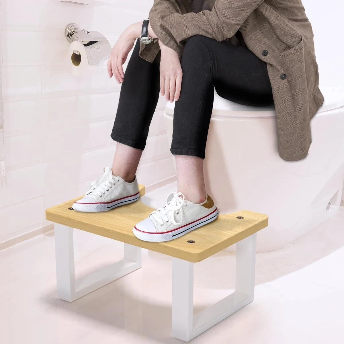 Poop Stool for Bathroom Convertible Bamboo Toilet Step Stool