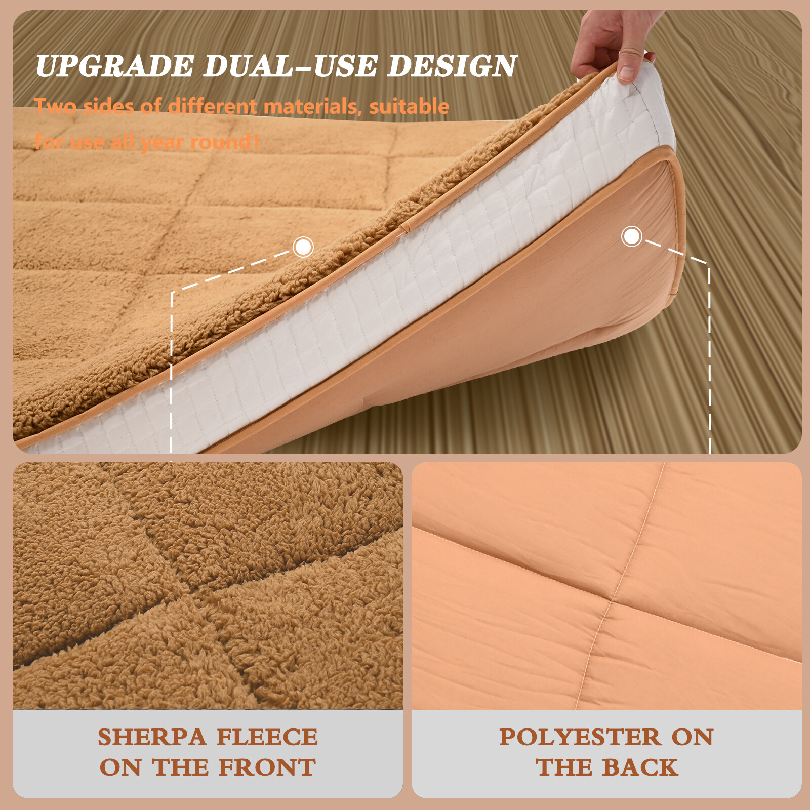 Japanese Floor Mattress Futon Mat, Sherpa Winter Fleece Mattress For Christmas