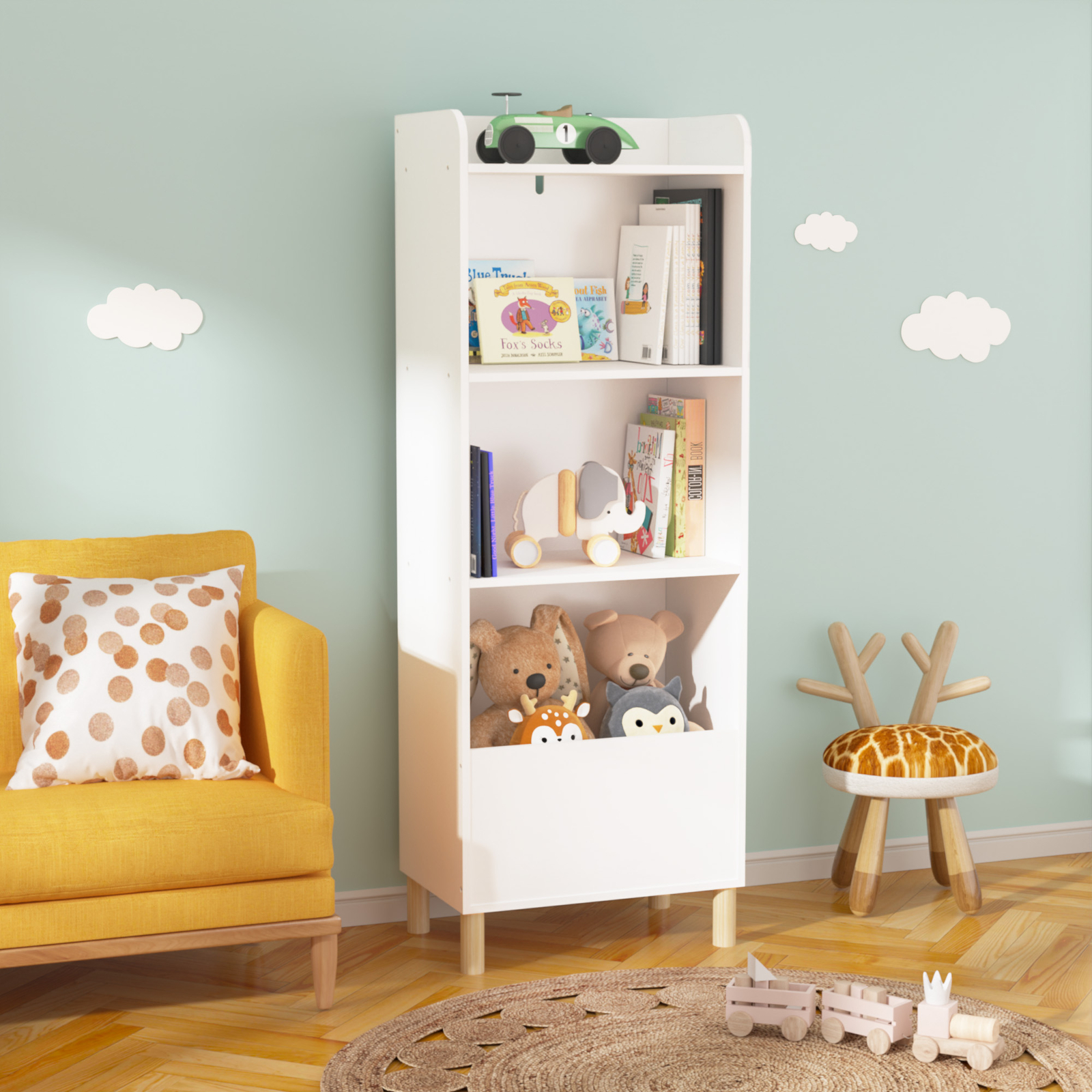 4-Tier Bookshelf,Children Book Display, Bookcase,Toy Storage Cabinet Organizer