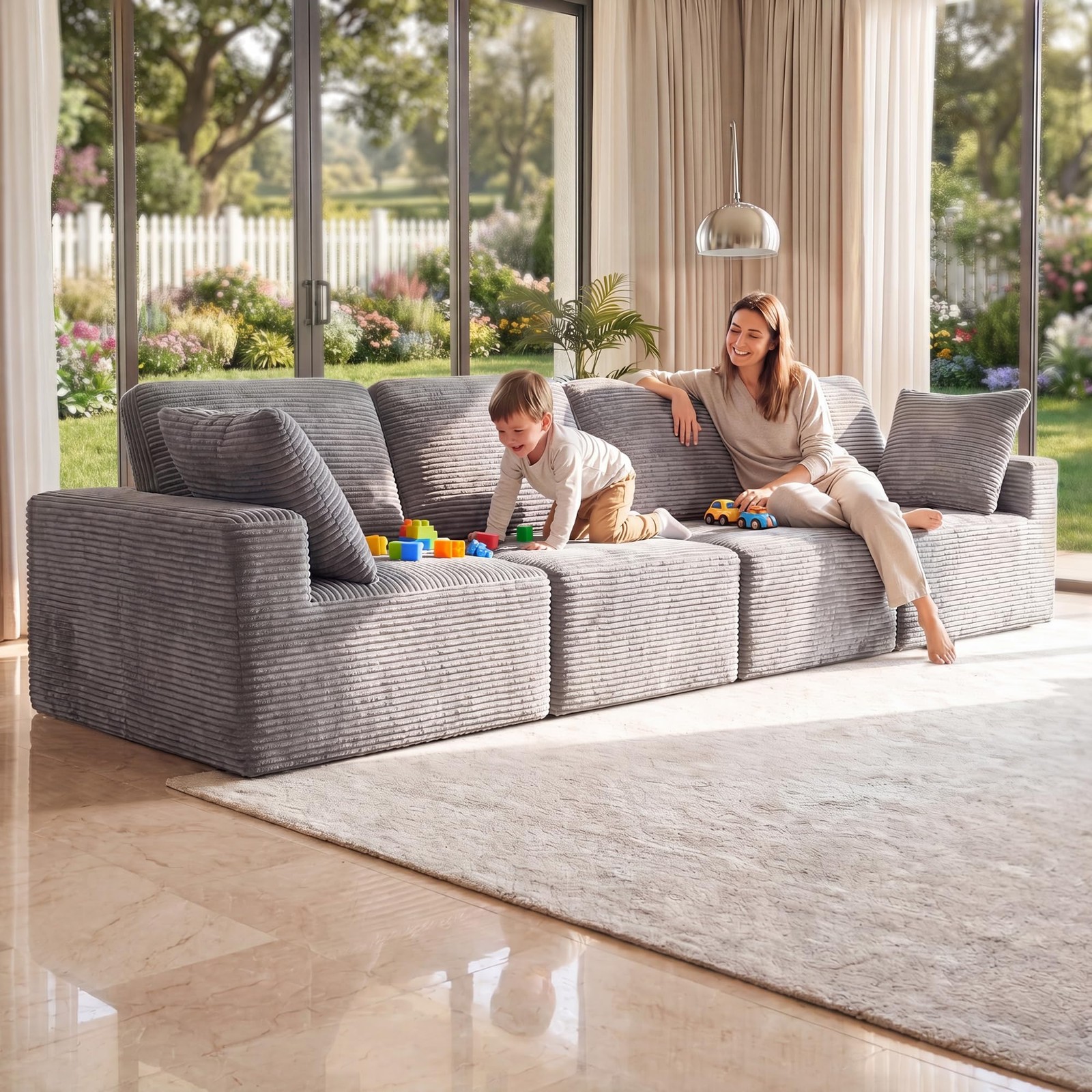 Boneless Sectional Couch Deep for Seat Upholstered Cloud Sofa Dark Grey 4-for Se