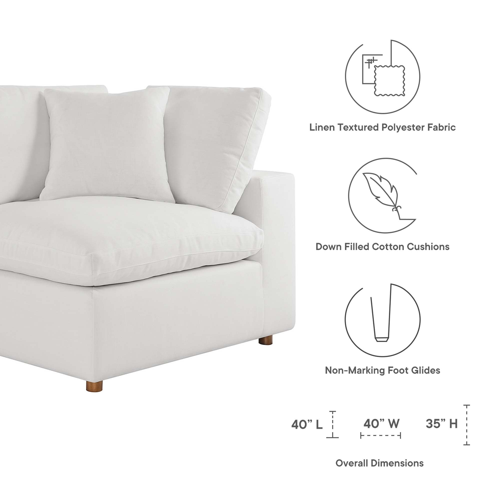 Modway Commix Down Filled Overstuffed Corner Chair in Pure White