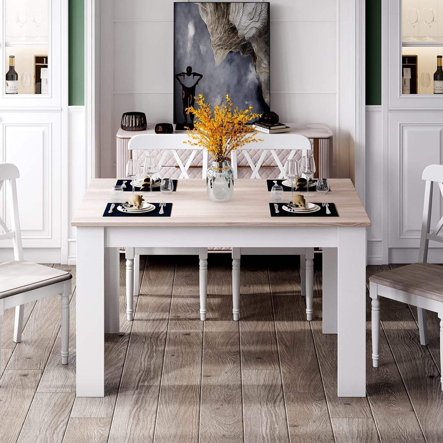 Wooden Dining Table For Four 47 By 28 Inches White Gray