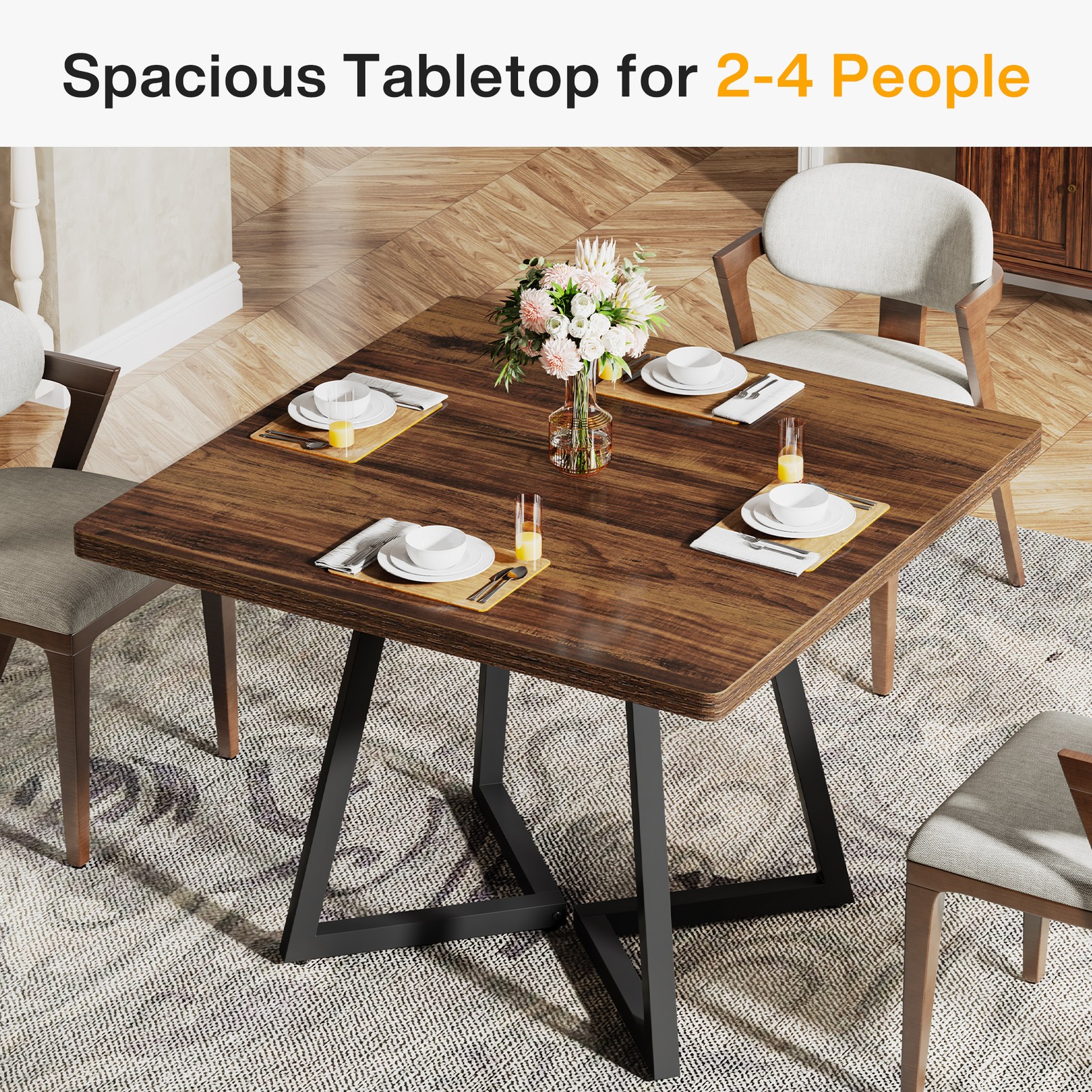 31.5-Inch Square Dining Table Industrial Wood Kitchen Dinner Table for 4 People