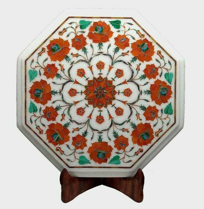 2′ white Marble Table Top coffee center Antique Malachite Inlay home decor j72