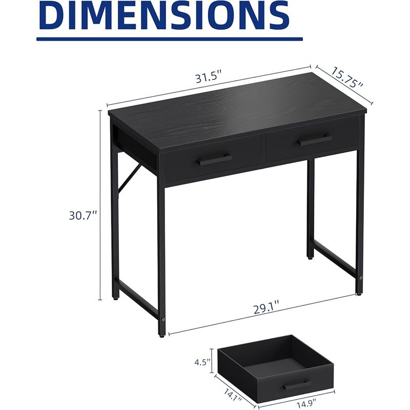 Compact Computer Desk W/ 2 Drawers Small Spaces Home Office Study Elegant Design