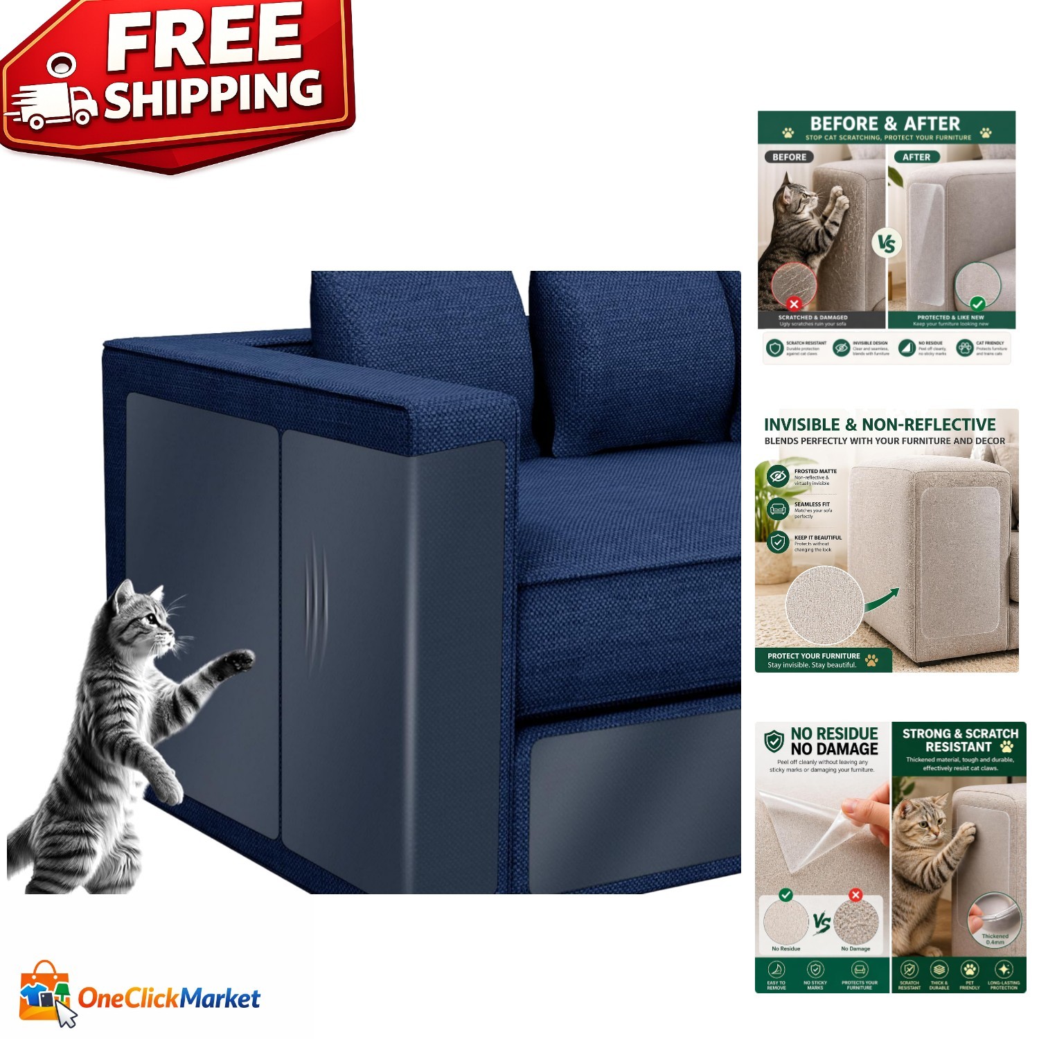 Furniture Protection Made Easy with 12 Clear Cat Scratch Guards – Self Adhesive