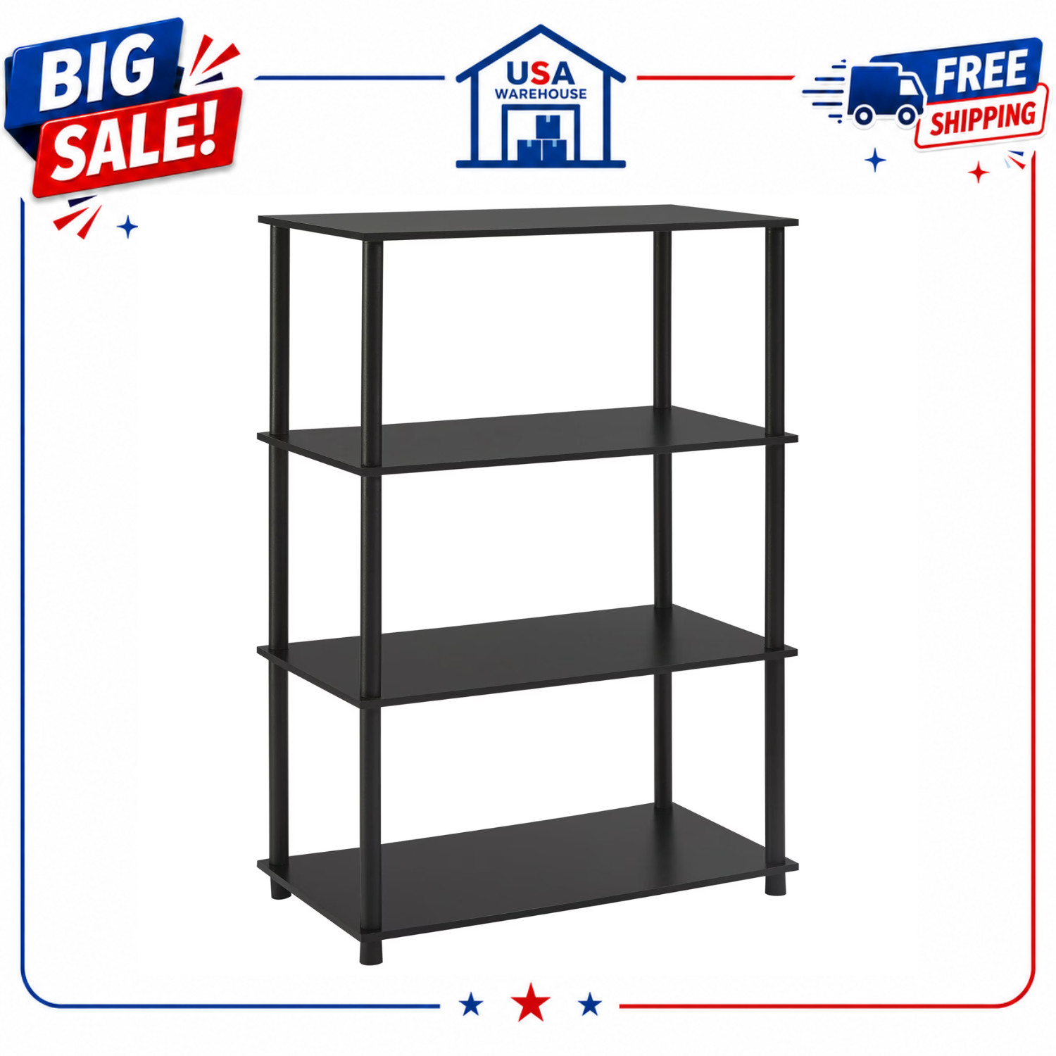 Mainstays No Tools 4-Shelf Bookcase True Black Oak, 29.61″W x 15.55″D x 43.62″H