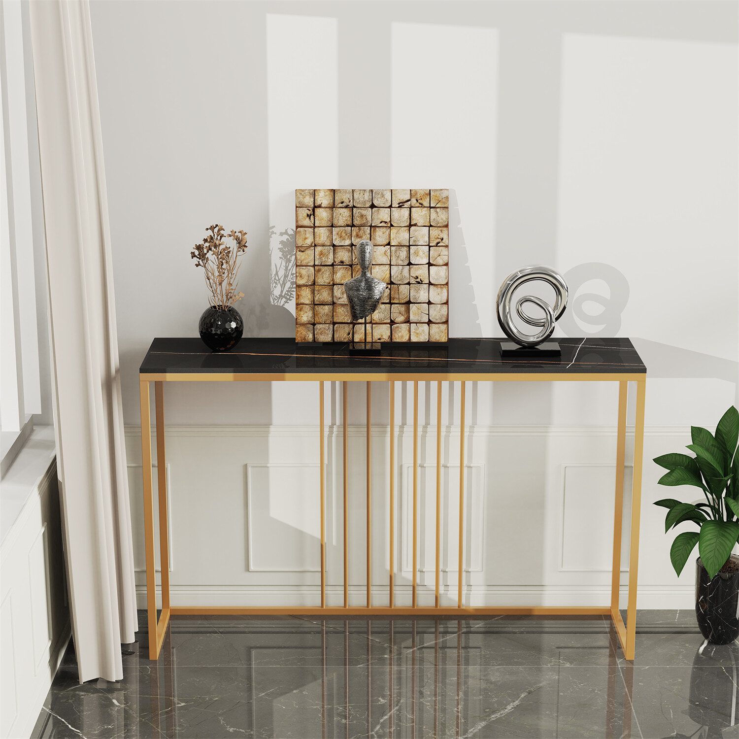 Natural Marble Long Console Table Behind Couch Full Frame Entryway Table 2-color