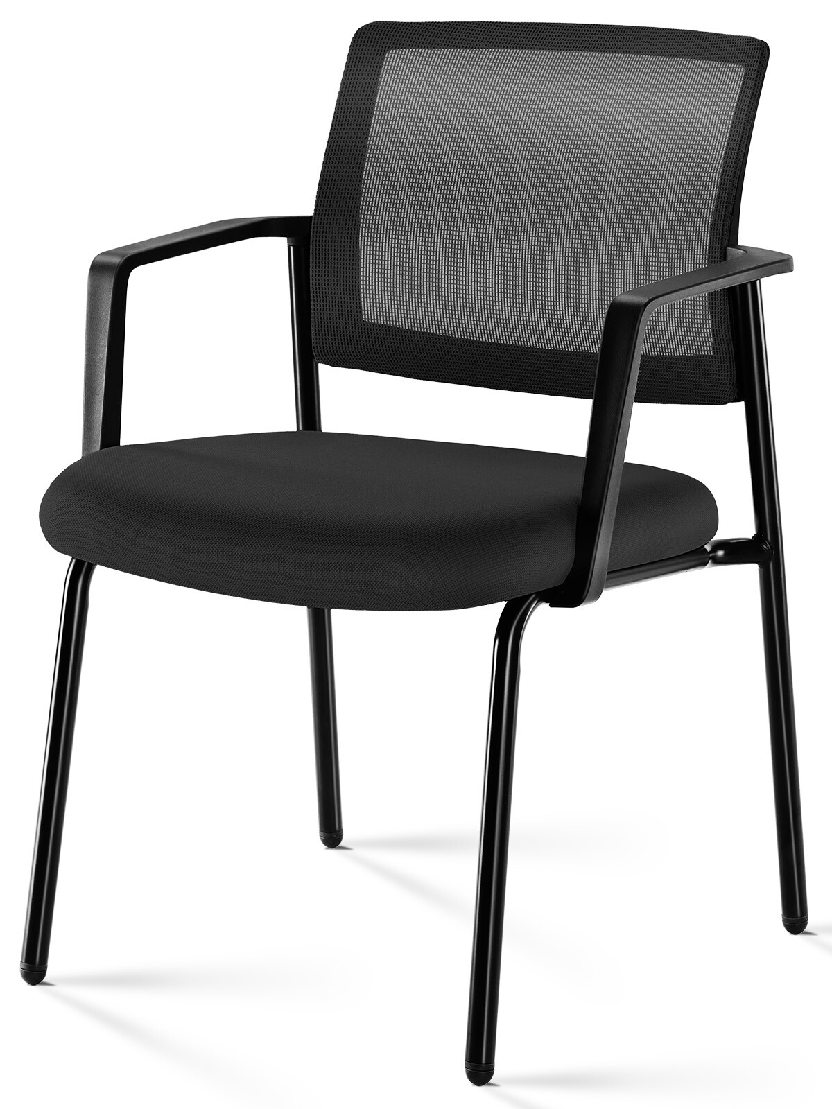 Mesh Back Stacking Arm Chair Upholstered Fabric Metal Frame for Home Office