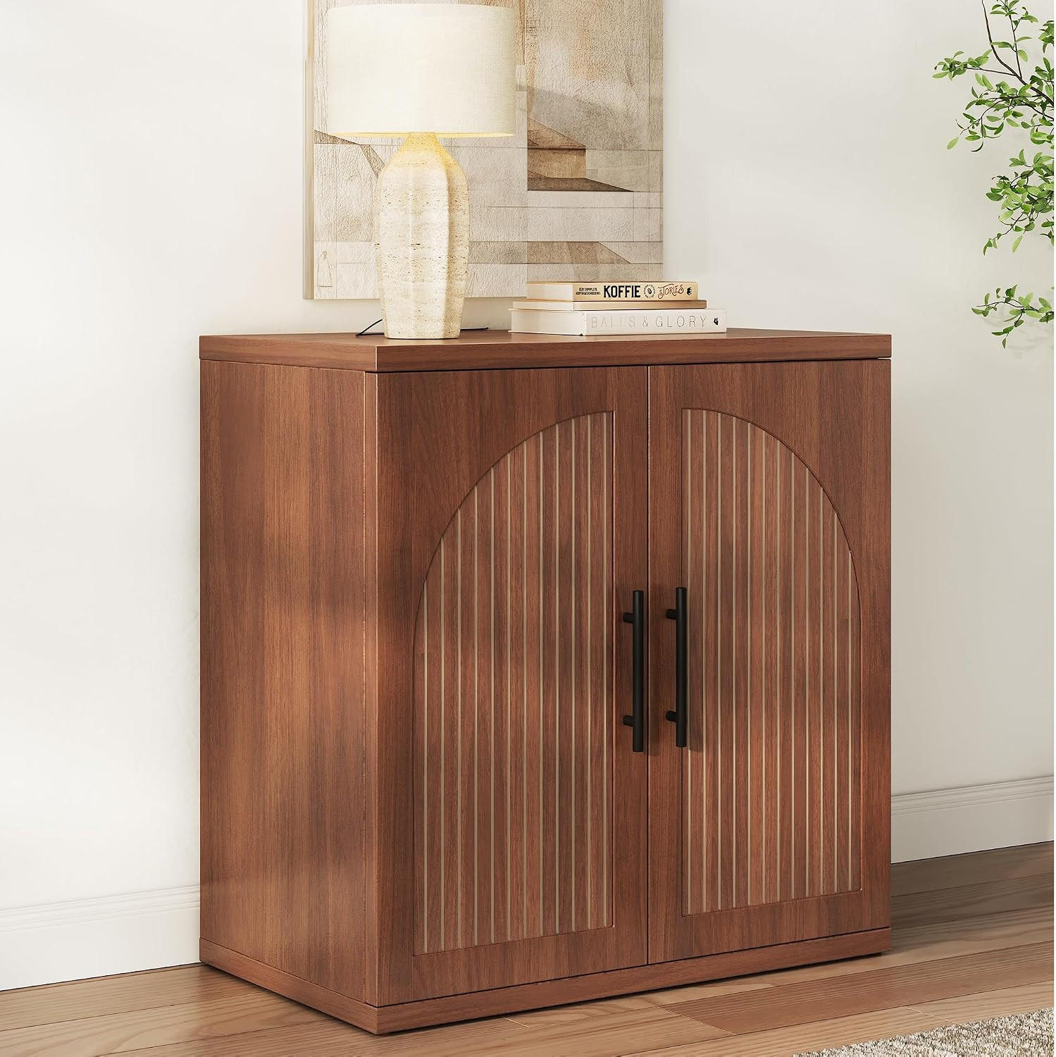 Mid-Century 31.5″ Fluted Buffet Cabinet with Storage in Warm Walnut