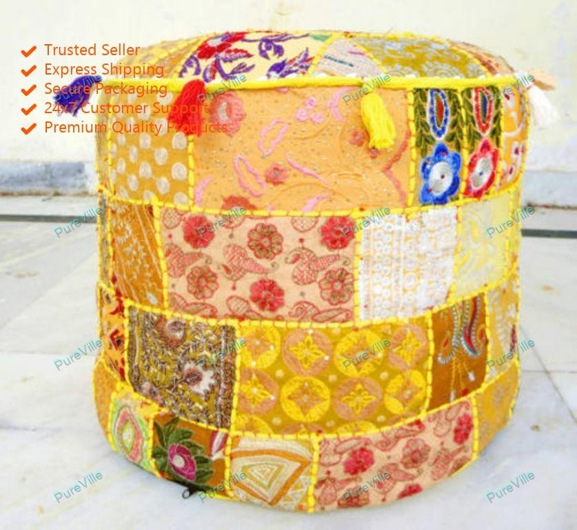New Vintage Assorted Patch Work Pouf Cover Ottomans Stool Boho Meditation