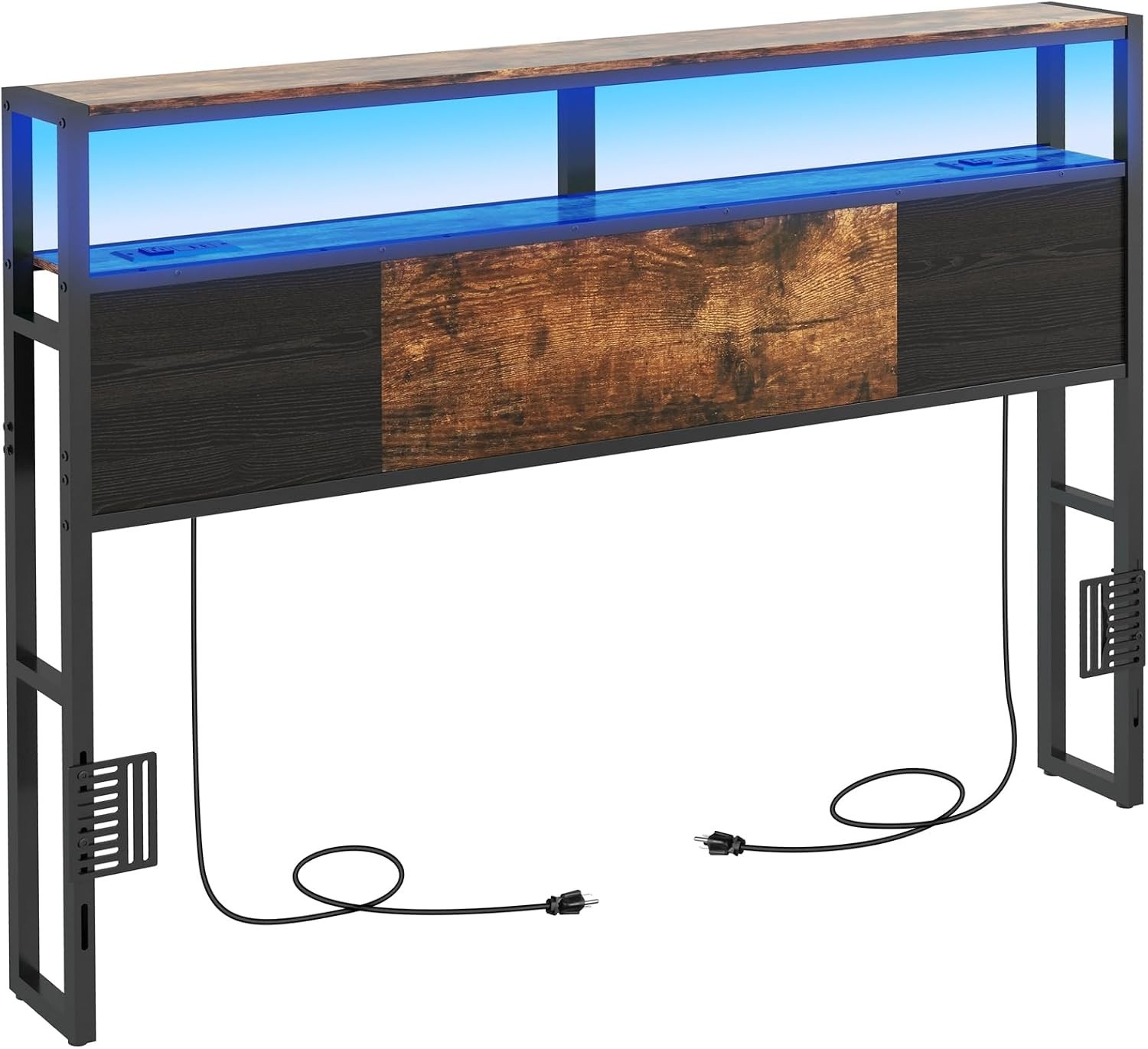 Stylish Queen Headboard with USB Charging & Ambient LED Light – 2-Tier Storage