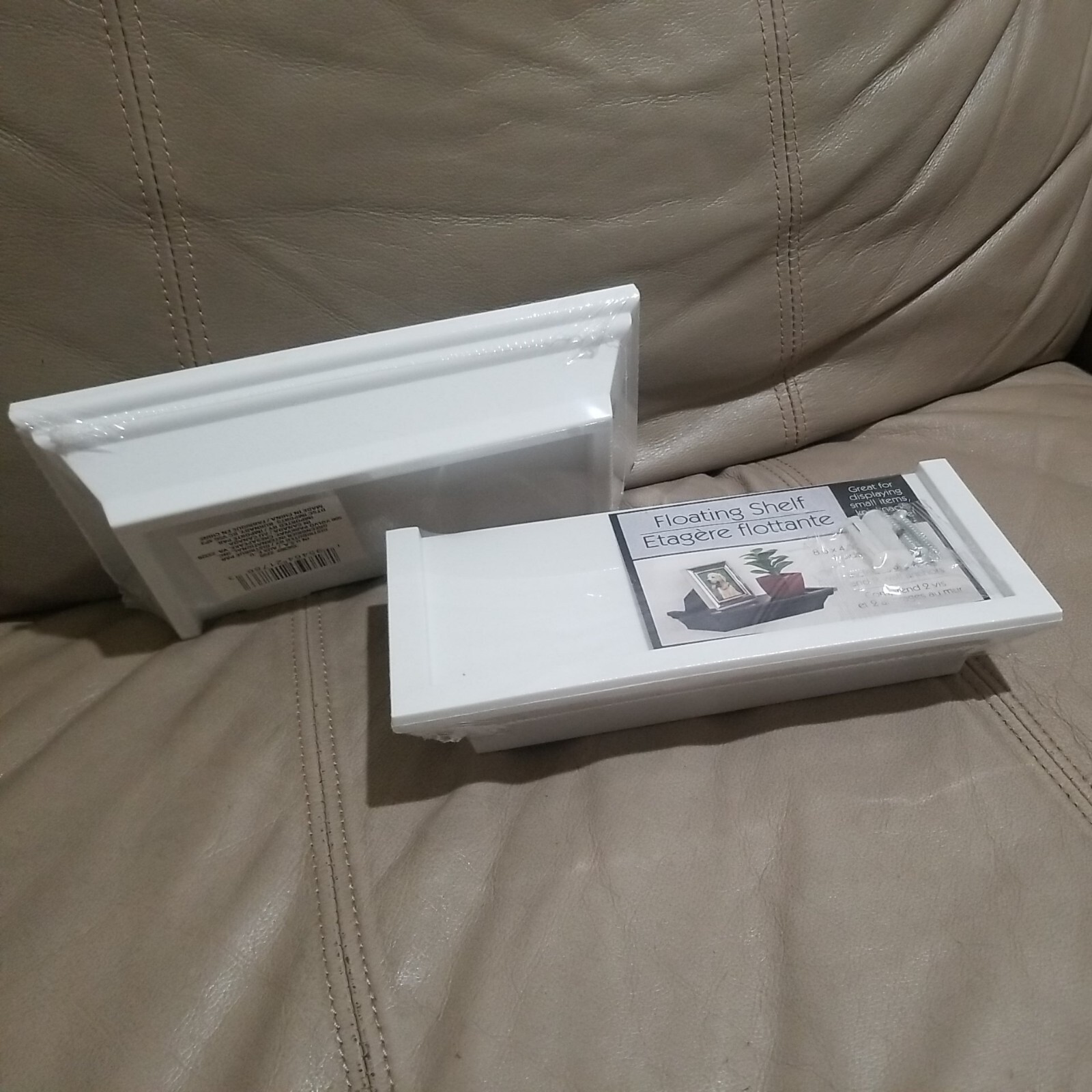 2 x Small Floating white Shelf, Screws, Wall Anchors 8.6 x 4 inches Holds 5 lbs