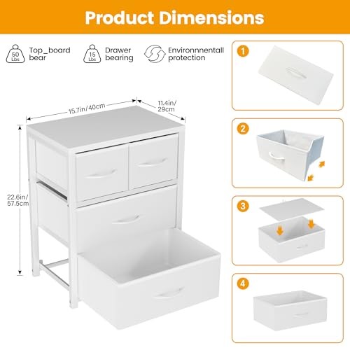 Stackable 3-Drawer Fabric Dresser with 11.4″D x 15.8″W x 22.7″H (4 Drawers)