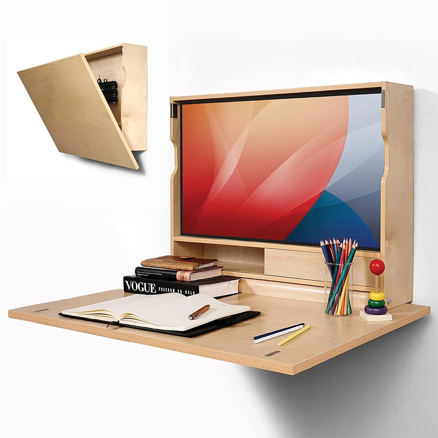 Wall Mounted Working Desk Folding 31 Inches, Space Saving Floating Desk for Smal