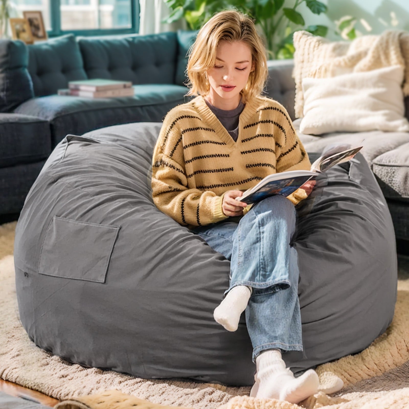 3ft Sofa Bean Bag Chair ,Oversized Beanbag for Adults with Soft Removable Cover