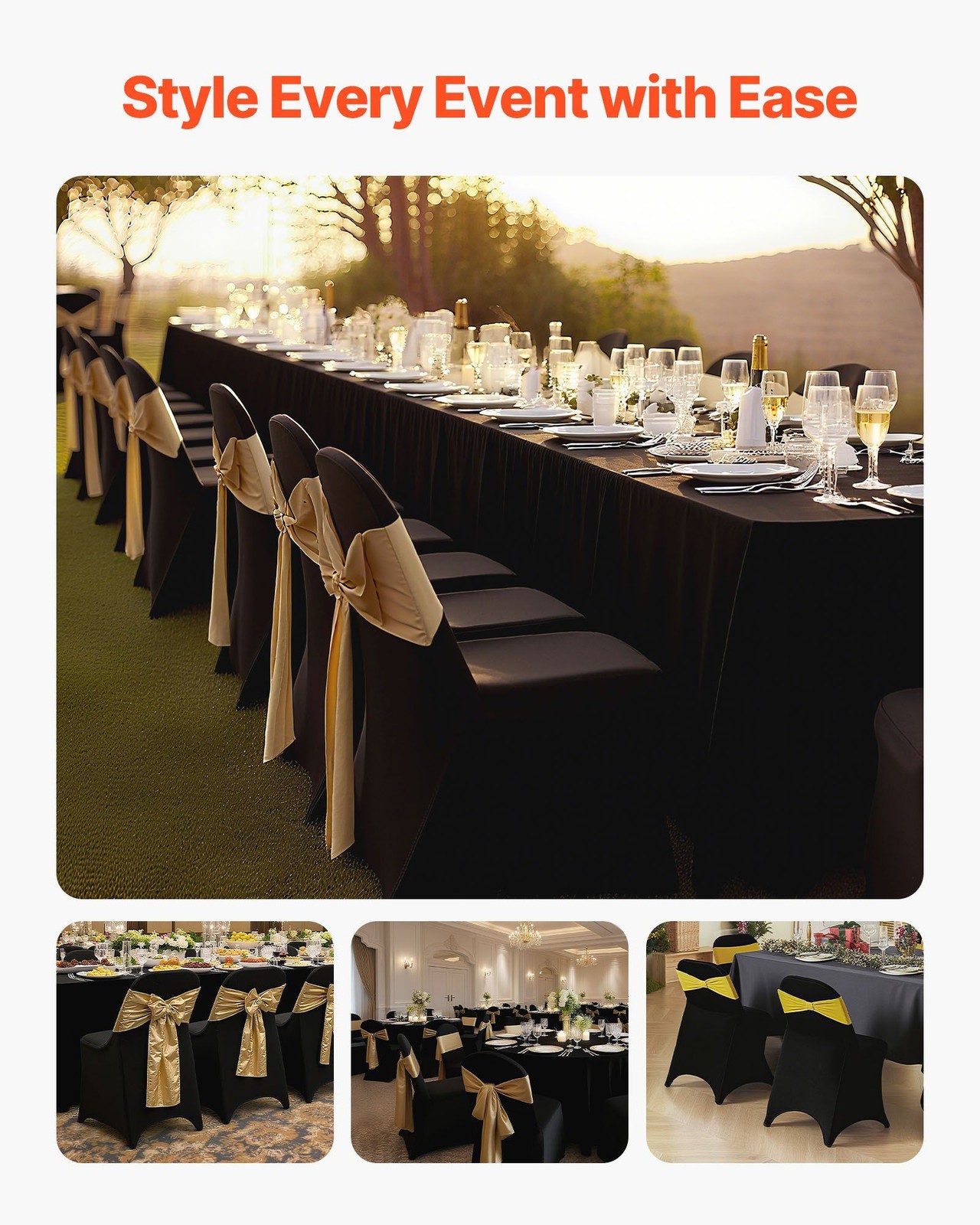 150pcs Black Durable Stretch Chair Covers 17.72×18.11×30.31in Polyester-Spandex