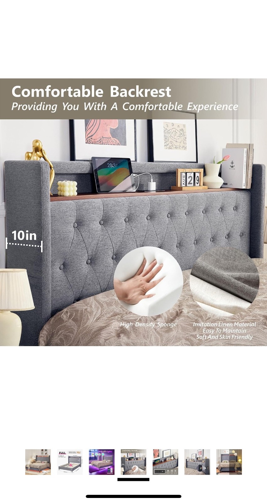 Queen Size Platform Bed Tufted Upholstered Bed Frame with Tall Headboard,